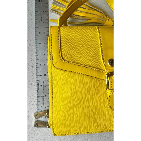 Yellow JW Hulme Leather Crossbody Bag With Tassel Accent & Adjustable Strap - Picture 8 of 14